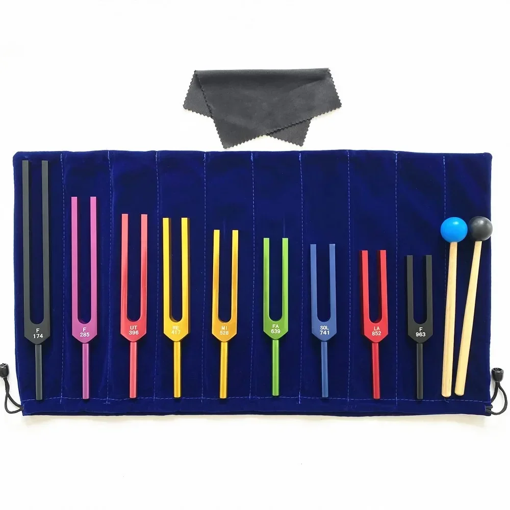 Yoga Tuning Fork Color Sets Tuning Fork Hammer Tools Sound Healing Therapy Kit 174HZ /285 /396 /417 /528/ 639 /741 /852 /963HZ