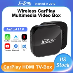 MMB-Caixa de TV sem fio CarPlay AI, Android 11.0, adaptador automático, reprodutor de vídeo multimídia para carro, Netflix e Youtube, HDMI, 4G e 16G