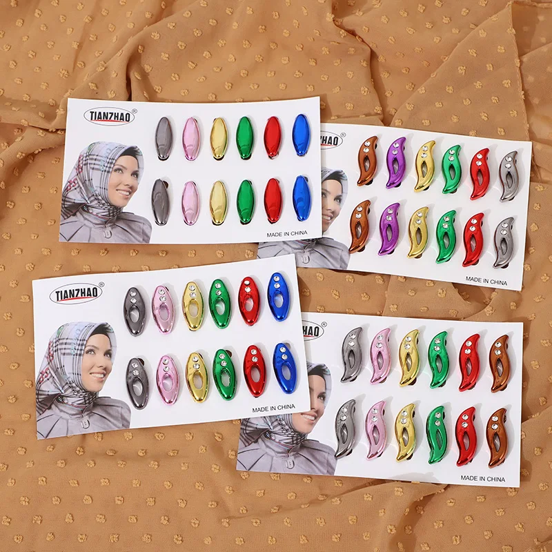 12pcs Safety Brooch Pins For Women Muslim Hijab Pin Islamic Scarf Enamel Pin Accessories Headscarf Shawl Pins Decoration