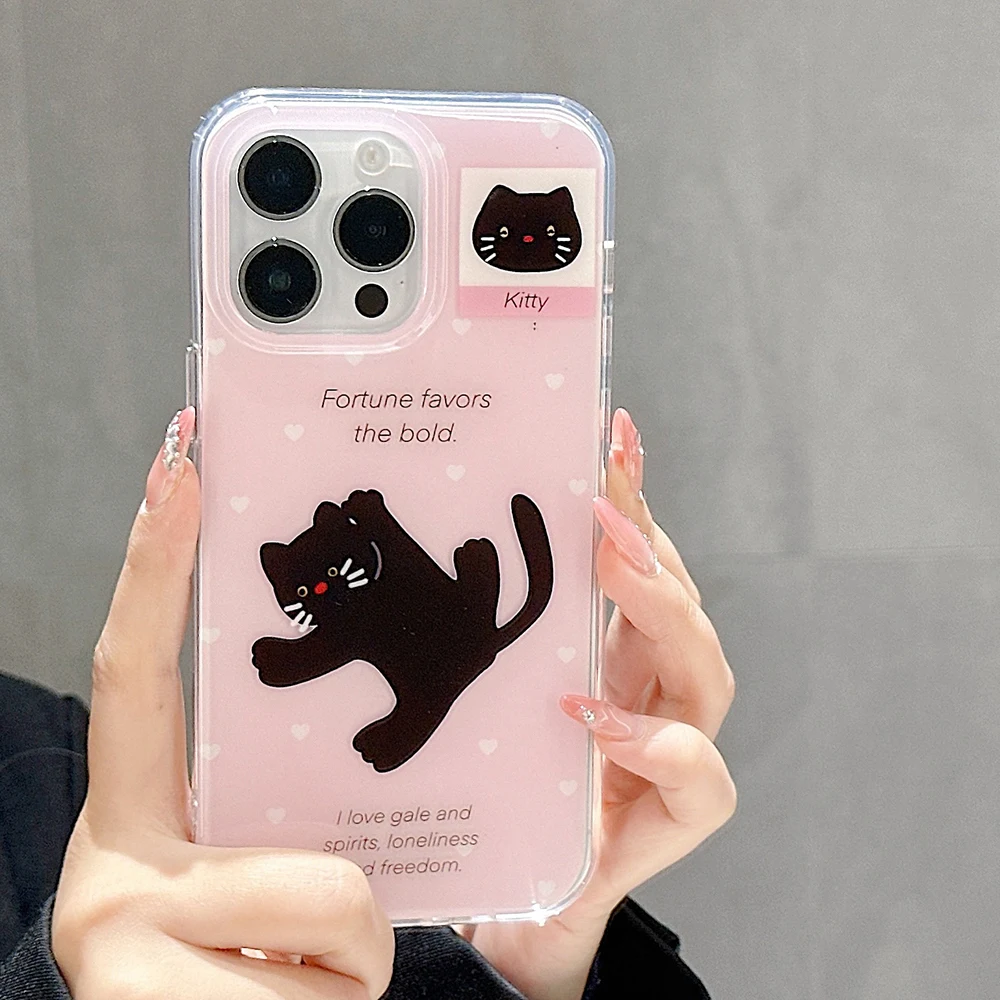 

Cute Cartoon Black Cat Phone Case For iPhone 14 Pro Case iPhone 16 15 13 11 12 Pro Max Soft Silicon Bumper Protective Back Cover