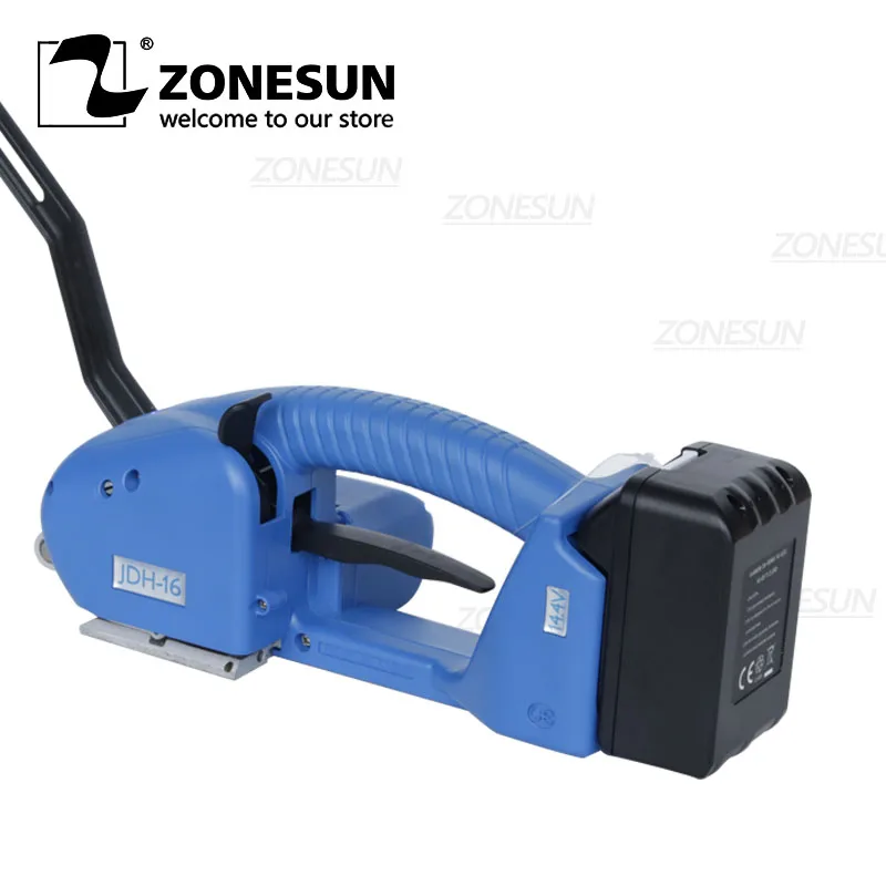 ZONESUN ZS-PSJDH16 PET PP التلقائي الربط آلة يده المحمولة صندوق منصة نقالة التفاف التعبئة شرائط بطارية ليثيوم