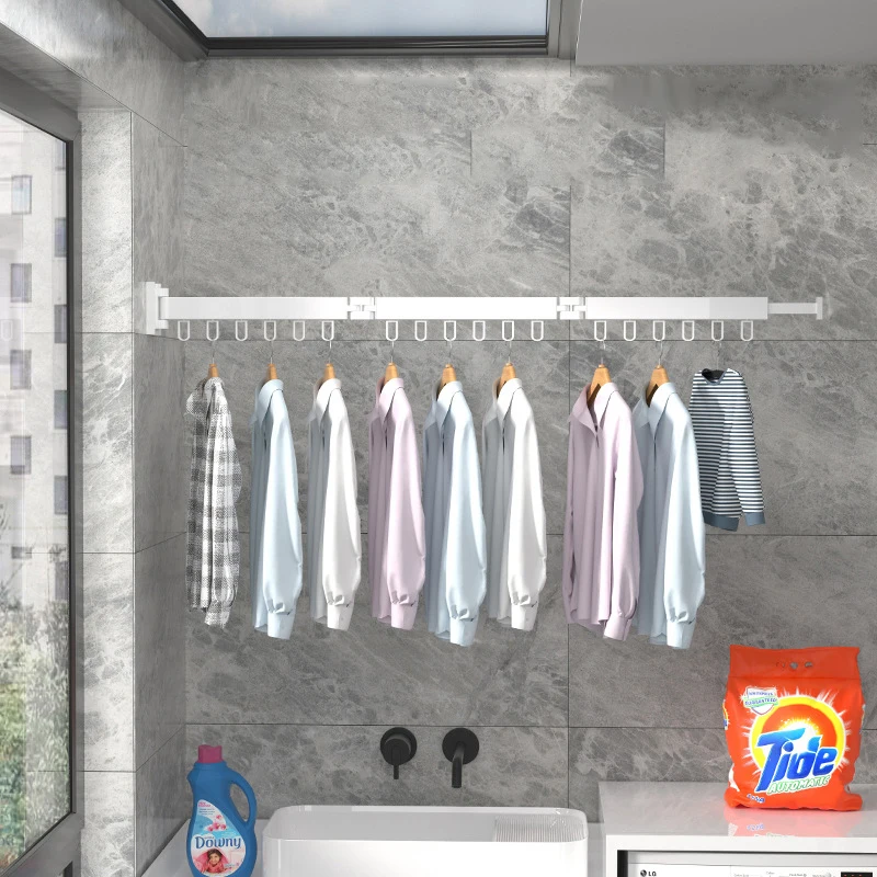 Indoor Invisible Clothes Drying Rack Wall Hanging Folding Clothes Drying Rod Telescopic Storage Rod 360 ° Rotating