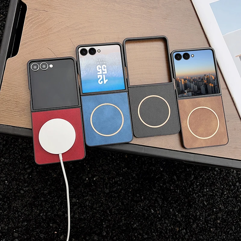 สําหรับ Samsung Galaxy Z Flip 7 FE 6 5 กรณี Vintage Magnetic PU หนัง Ultra - บาง Matte Cover สําหรับ Galaxy Z Flip7