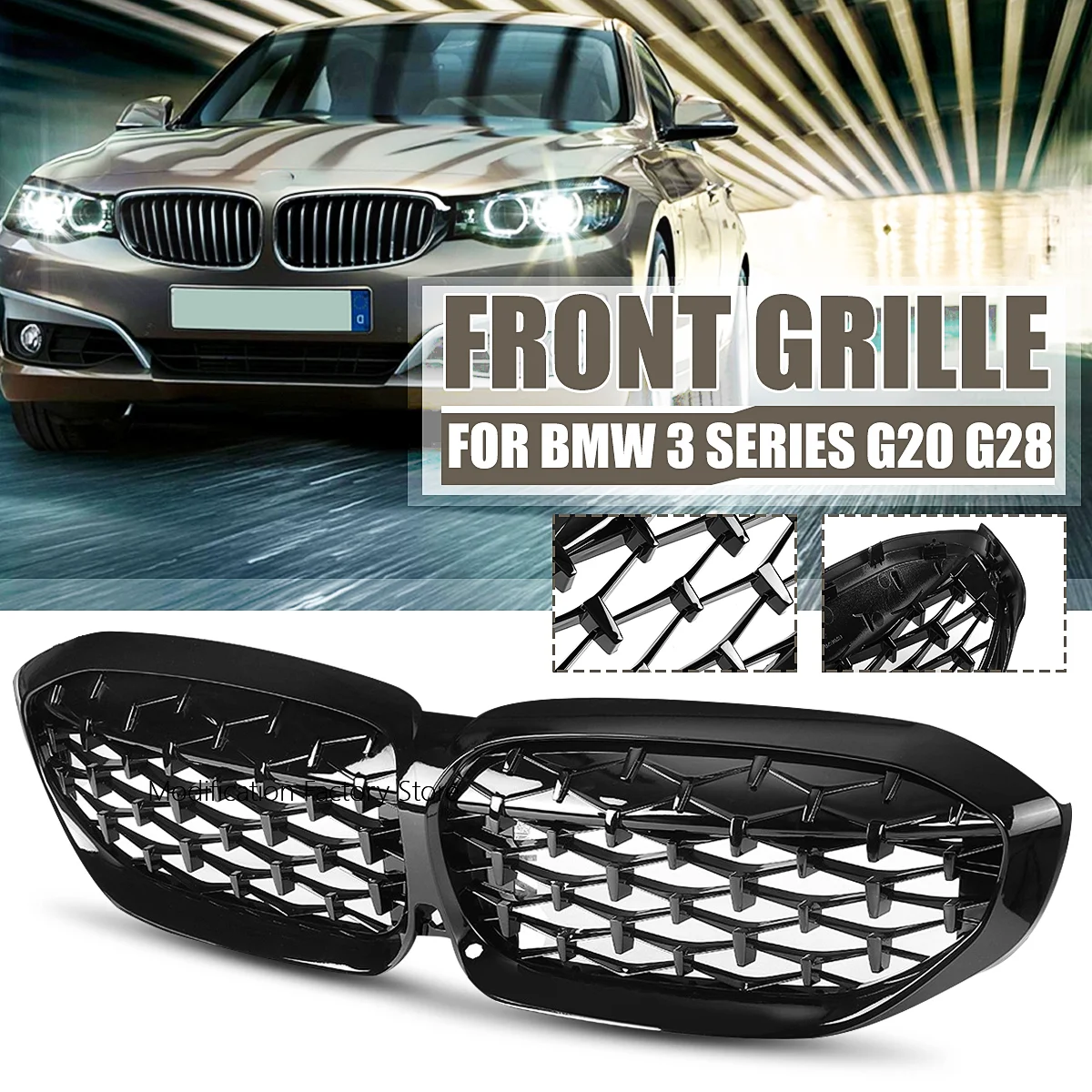 

Front Kidney Grill Sports Diamond Style For BMW 3 Series G20 Diamond Grille 318i 320i M340i M3 2019 2020 2021 2022 Racing Grille