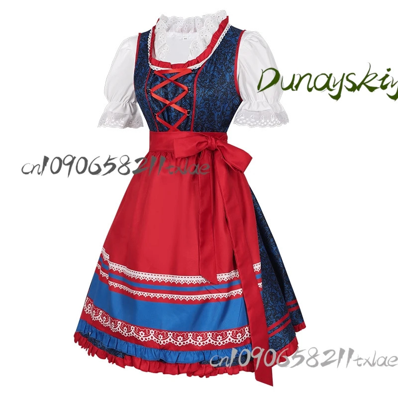 زي خادمة البيرة البافارية لجميع القديسين/عيد الميلاد/عيد الفصح/أوكتوبرفست - فستان مشد قابل للتعديل مع ملحقات تحت عنوان