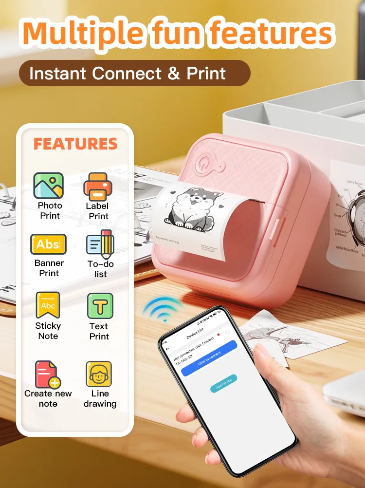 DOLEWA D8 Tragbare Mini-Drucker, kabellos, Bluetooth, tintenloser Aufkleberhersteller, Drucker, Tag-Preismaschine für Büro, Schule, Küche – Detail 4