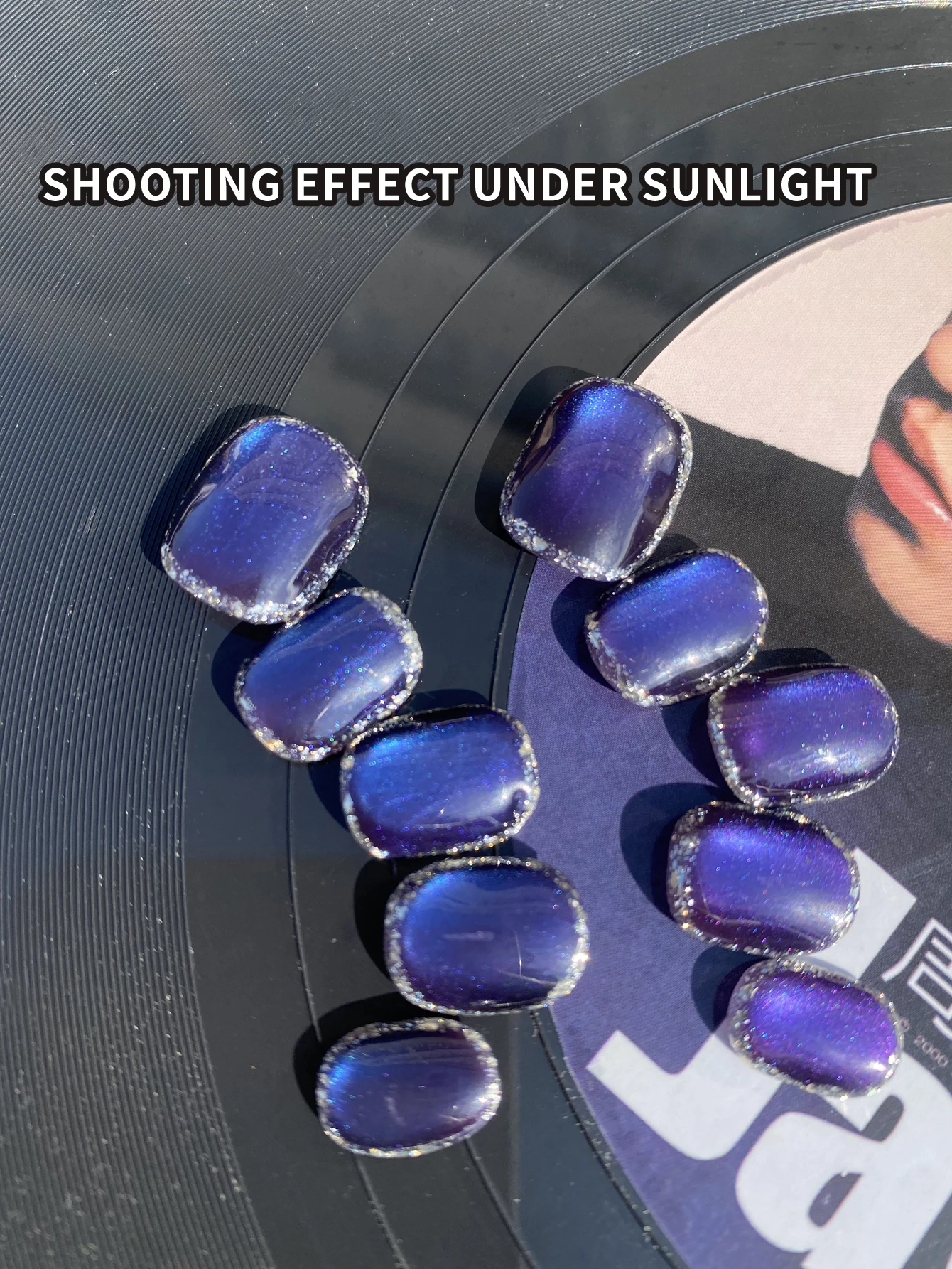 10 قطعة اضغط على الأظافر قصيرة الأزرق البنفسجي عين القط الاكريليك الصحافة على الأظافر الأظافر وهمية تشمل 1 ورقة علامات التبويب لاصقة و 1 قطعة ملف صغير