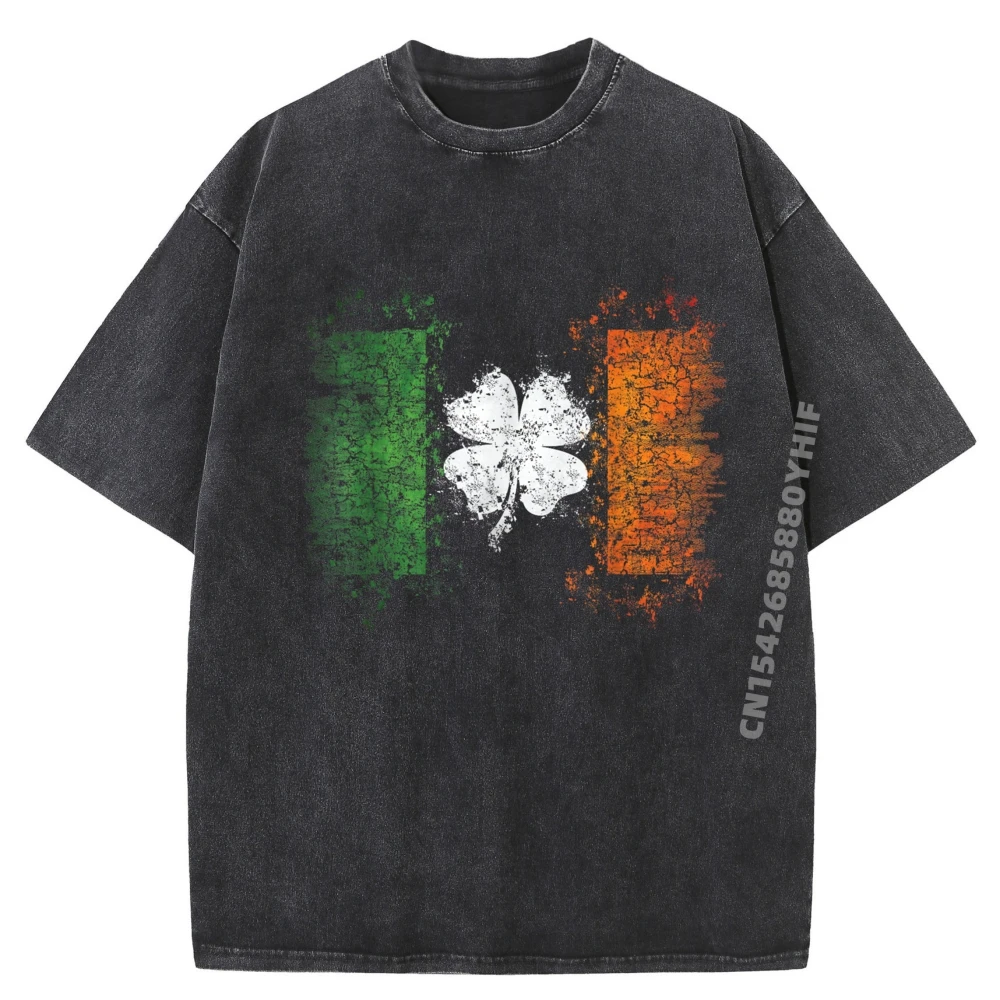 

Special Graphic T-shirts For Men Irish Flag Shamrock St Patrick Day Tops & Tees Retro Washed Tee Shirt Print Tees