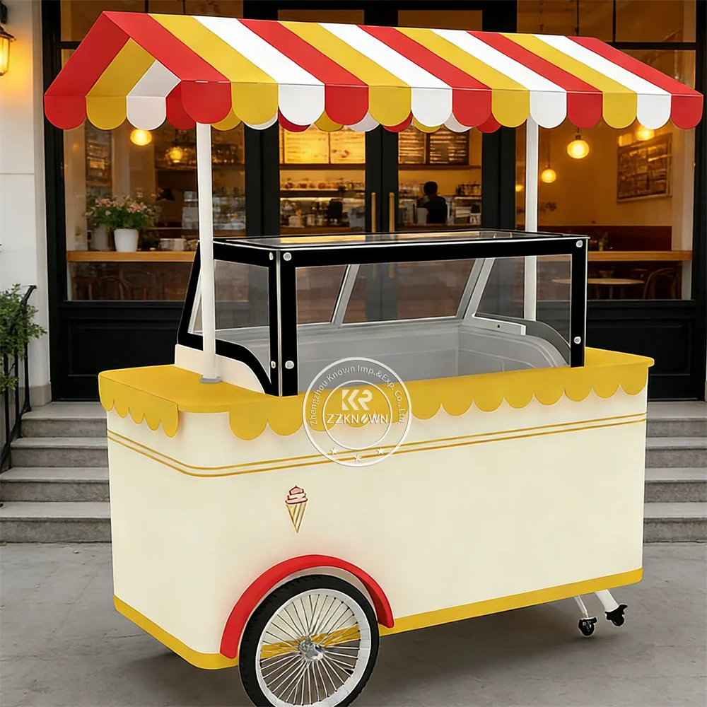 

Custom Ice Cream Cart Outdoor Street Dessert Kiosk Snack Beverage Summer Festival Dessert Push Cart For Street Festival