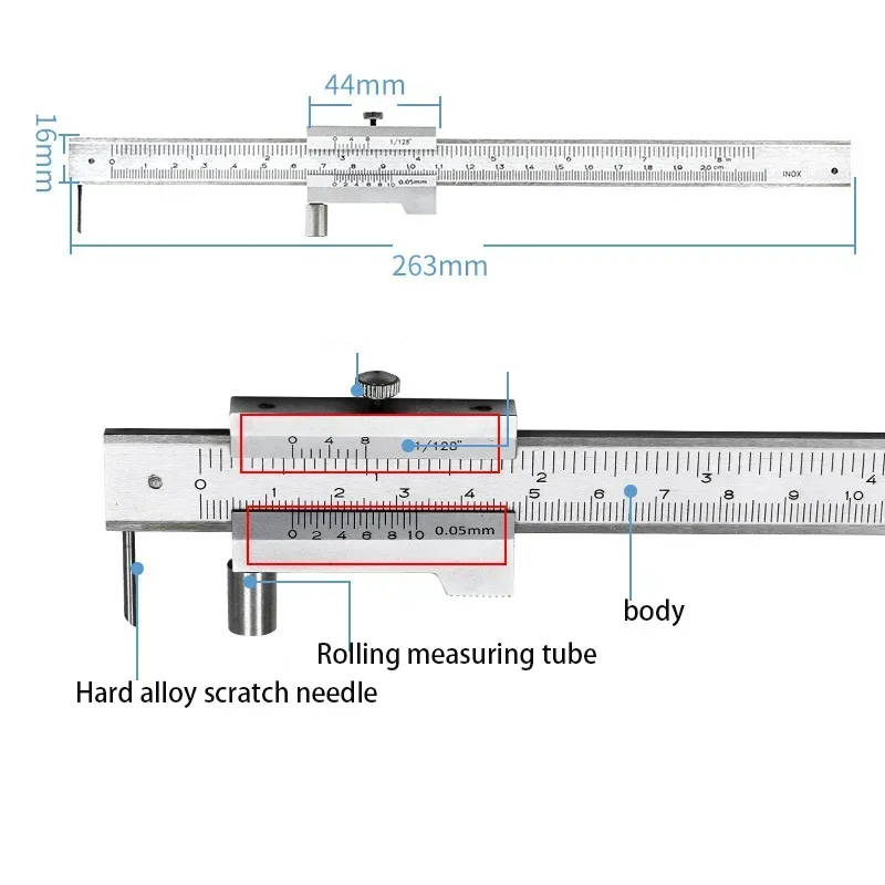 0-200mm/0-300MM/0-400MM/0-500MM Marking Vernier Caliper Scriber Stainless Steel Gauging Ruler Measuring Instrument Tools