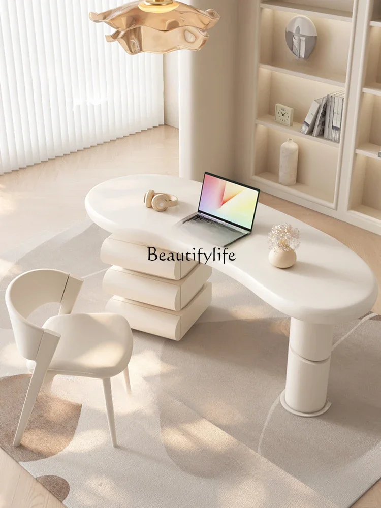 FG10Cream Style Light Luxury Modern Computer Desk Home Office Desk Integrated