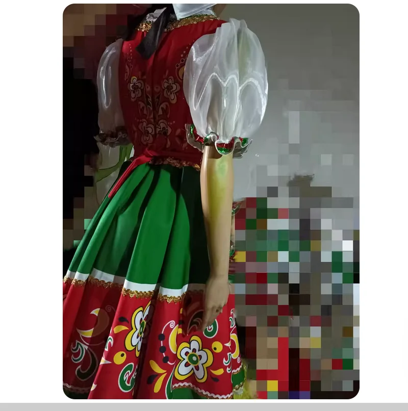 Russian traditional printed flowy dance performance short dress