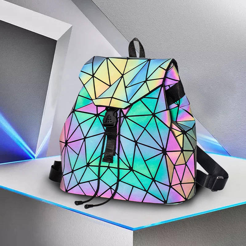 

Iridescent Reflective Geometric Backpack Luminous School storage Bag Rhomboid Versatile Personality short travel