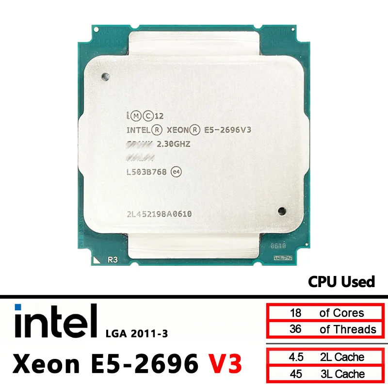 معالج Intel Xeon مستعمل E5 2696V3 E5 2696 V3 2.3 جيجا هرتز 45 ميجابايت 145 وات معالج وحدة المعالجة المركزية LGA 2011-3 #3