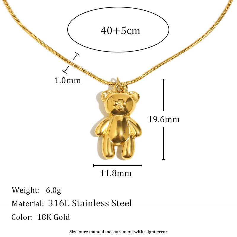 Women's 18K Gold Plated 3D Bear Pendant Necklace & Earrings Set