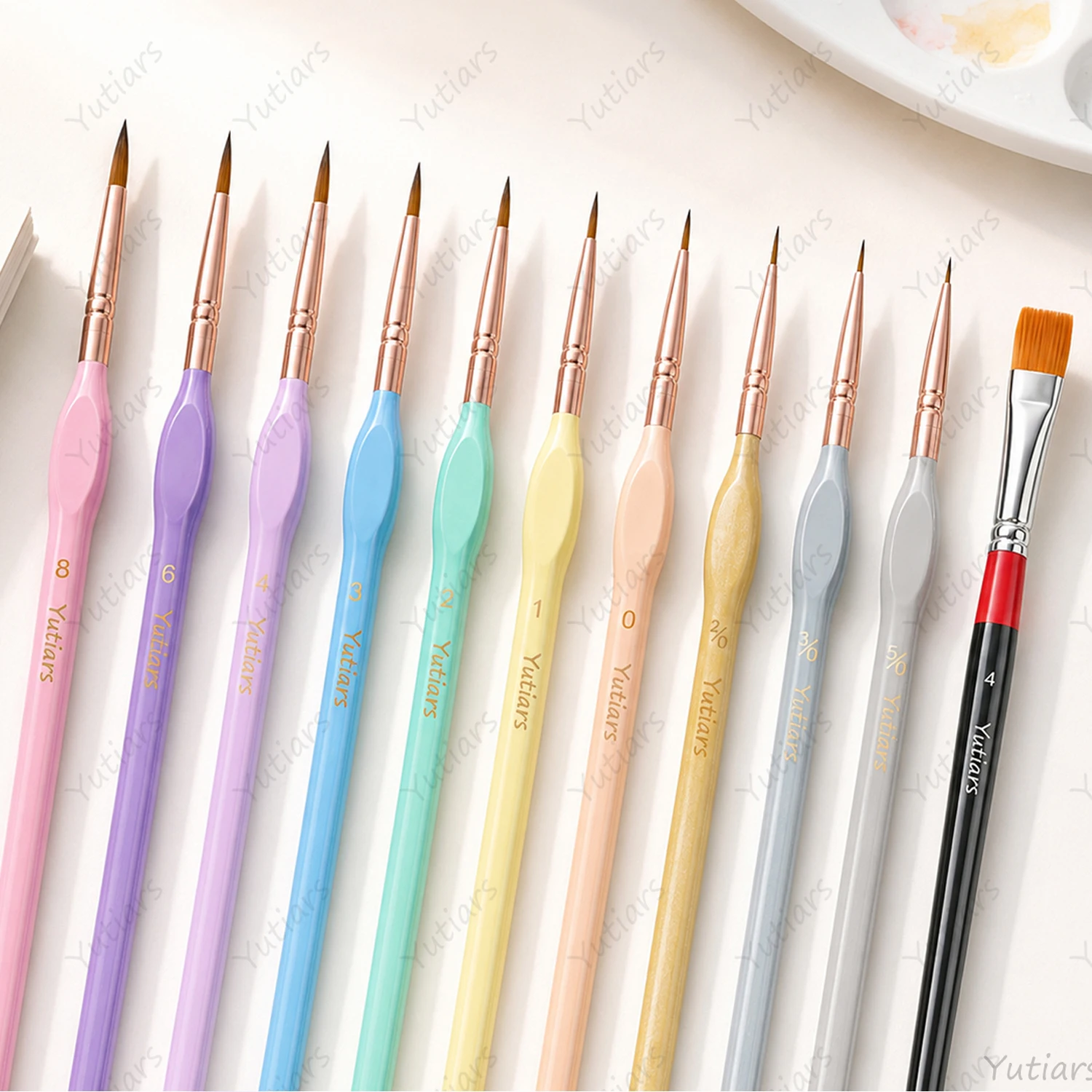 11pcs Fine Detail Painting Brush Set, Miniature Liner Brushes with Flat Brush for Watercolor Acrylic Crafts Model Art Nail