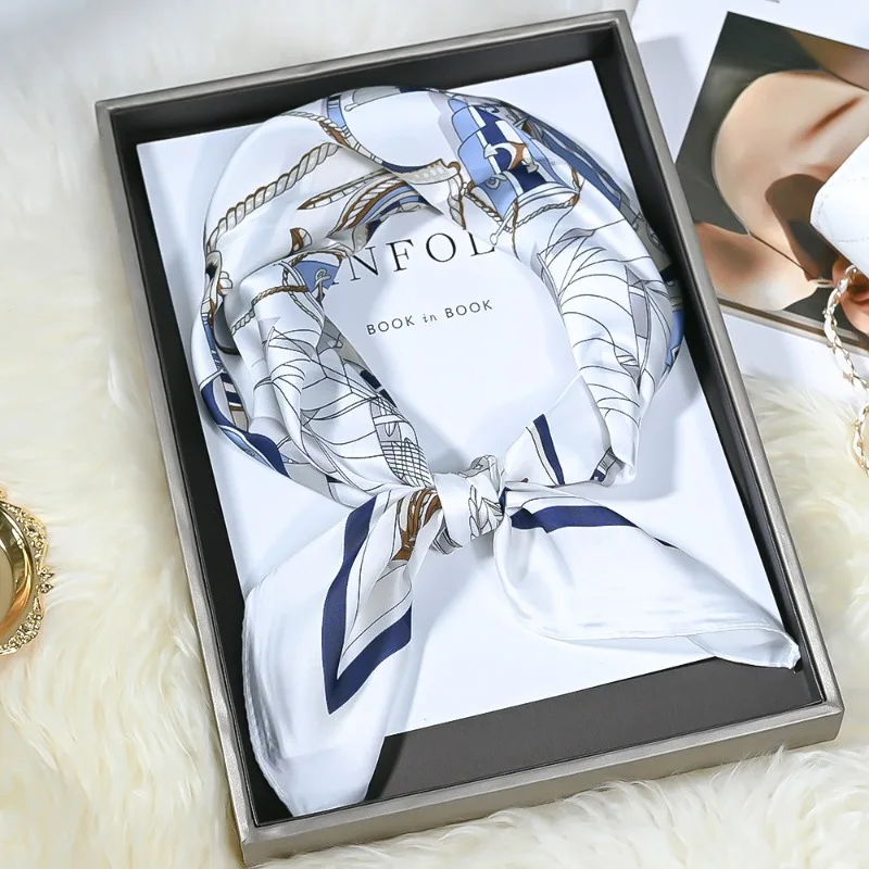 

Новый шарф из искусственного шелка для женщин, 2 шт., весна-лето, 68 см, квадратный платок с модным принтом, высококачественный офисный шейный платок