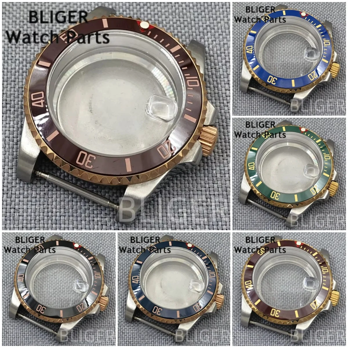 

BLIGER NH35 40mm SUB Two Tone Gold/Rose Gold Diver Watch Case Sapphire Glass Ceramic Bezel Fit NH34 NH36 ETA2824 PT5000 Movement