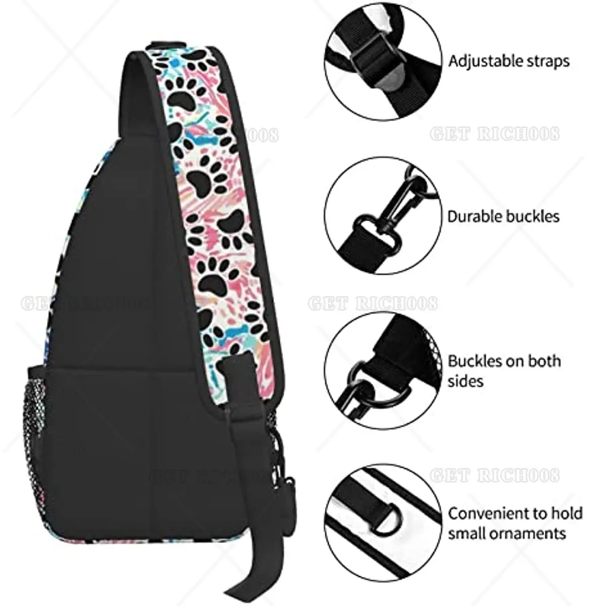 Arcobaleno Dog Paw Print Chest Bags Crossbody Sling Backpack Travel escursionismo Daypack Crossbody Shoulder Bag per donna uomo