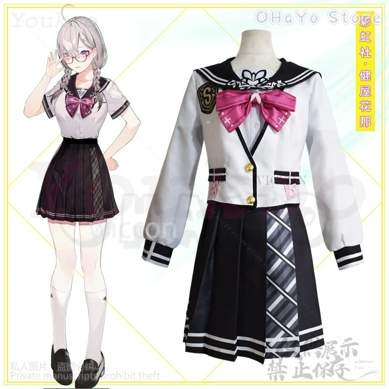 Anime Vtuber Virtual Idol Sukoya Kana Cosplay Costume JK School Uniform Dress Lolita Wigs For Halloween Christmas Customized