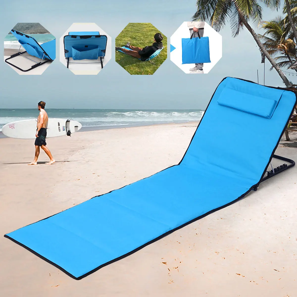 

Открытый пляжный коврик, портативный складной коврик, регулируемая спинка, кресло для загара, регулируемый пляжный коврик