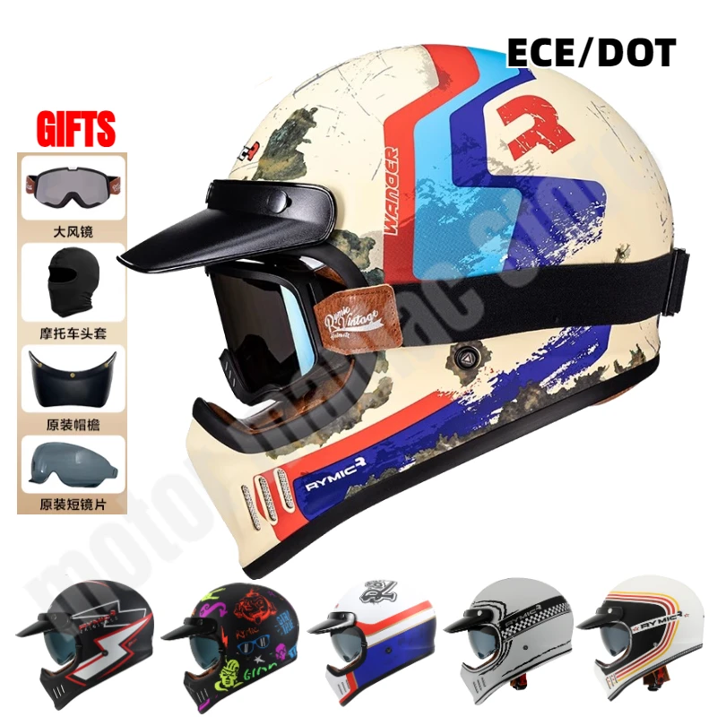 

Men Women Vintage Motorcycle Helmet DOT ECE Universal All Seasons Cascos Para Moto Rosto Cheio Capacete Da Motocicleta
