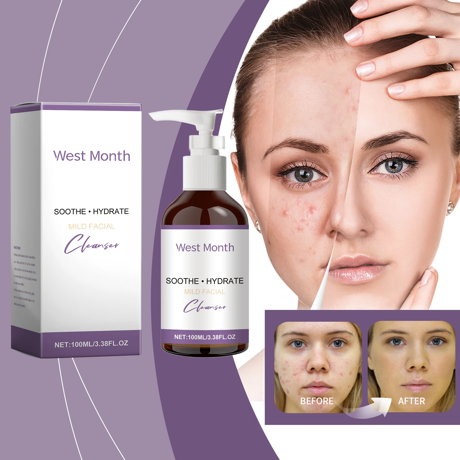 Soothe & Hydrate Mild Facial Cleanser - 100ml/3.38 fl.oz Gentle Foaming Wash for Sensitive Skin