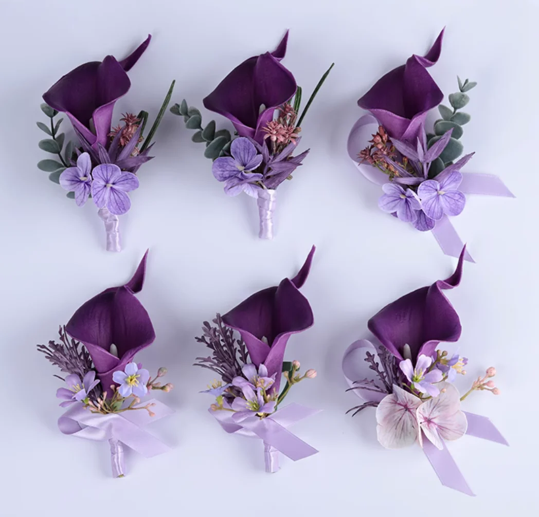 جديد الأرستقراطية الأرجواني زنبق الكالا الصدار حفل زفاف اجتماع الأعمال حفل الافتتاح بدلة الضيوف بروش