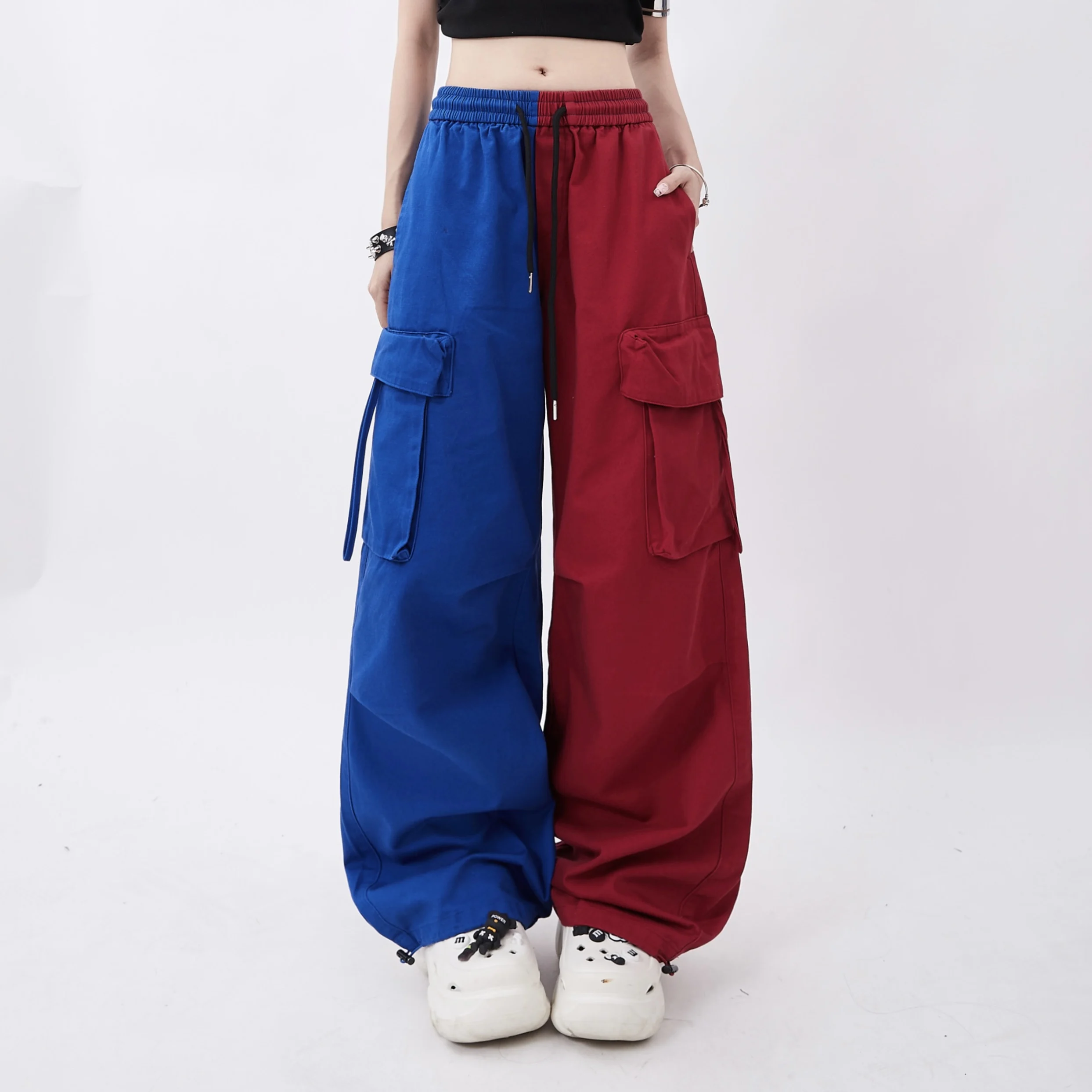 Rayohopp workwear pants for women's autumn new dopamine outfit with color matching large pocket design straight leg pants trend