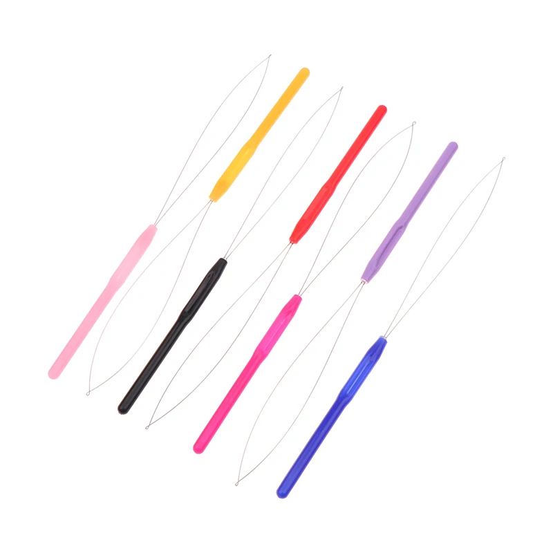 10 Pcs Hair Extensions Loop Needle Pulling Hook Tool Needle Threader Loop Tool For Silicone Microlink Beads