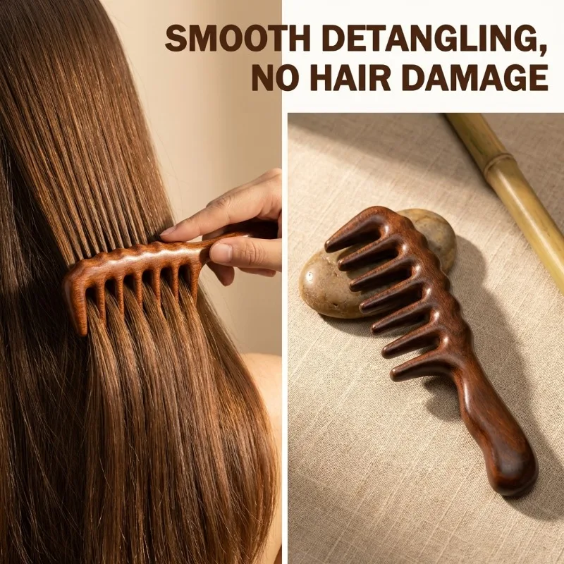 1PCS Natural Sandalwood Hair Comb Anti-Static Wooden Massage Comb Wooden Head Foot Massager Scalp Wood Therapy Massage Tool Gift