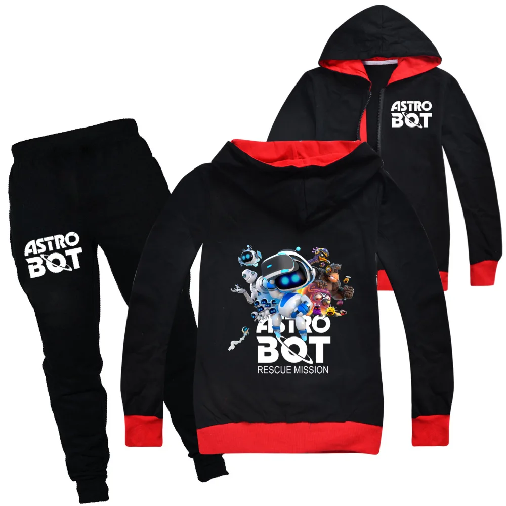 New Astro Bot Felpe con cappuccio Gioco per bambini Sala giochi Astrobot Vestiti Cappotto Ragazzi adolescenti Giacche con cerniera Ragazze del bambino Felpe + pantaloni 2 pezzi set