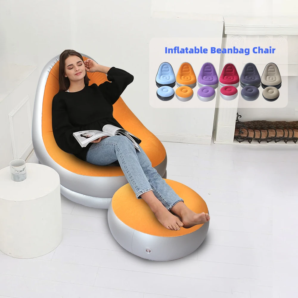 Inflatable Foot Stool Ottoman Portable Air Pump Footrest Sofa Couch Lazy Sofa for Living Room Bedroom Outdoor Camping