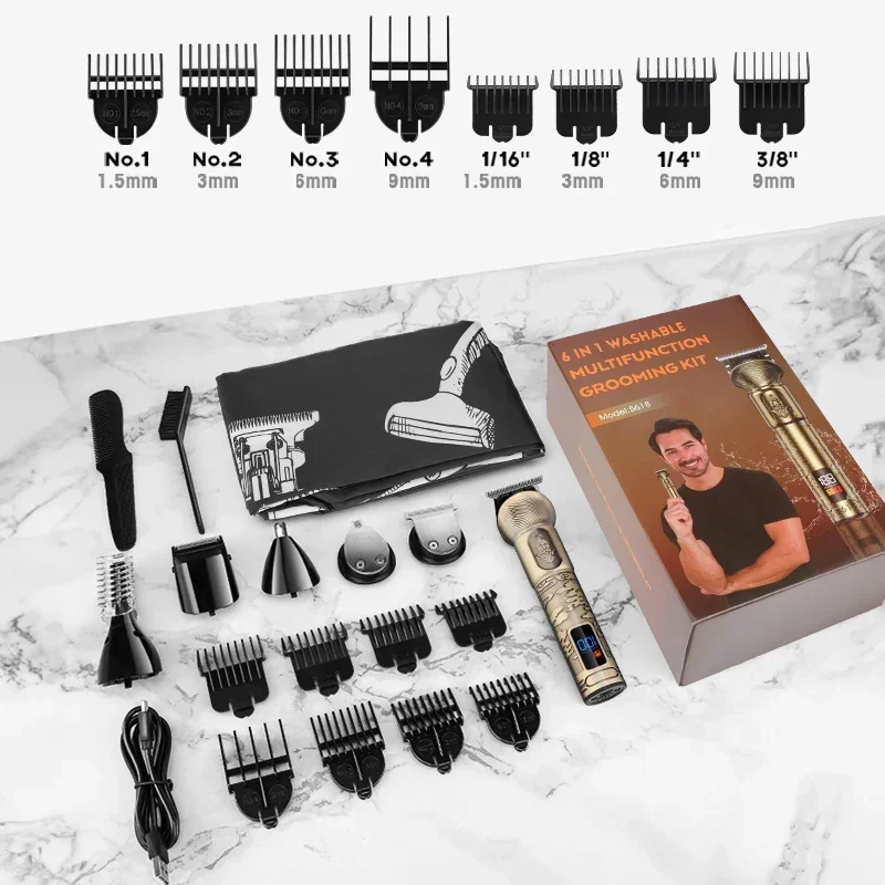 

New 6 in 1 Full Body Wash Hair Clipper Resuxi 5618 Multifunctional Head Changing Electric Shaver Ear Nose Trimmer Set