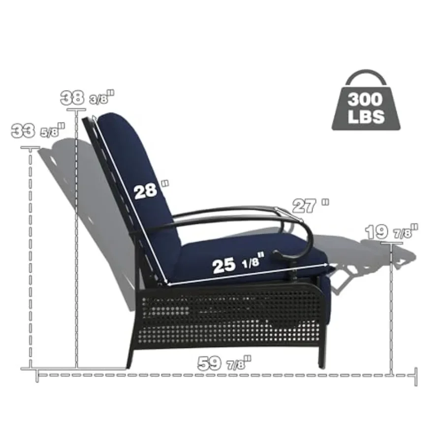Adjustable Outdoor Reclining Lounge Chair for patio use, aluminum frame, matte black finish, rust-resistant and foldable