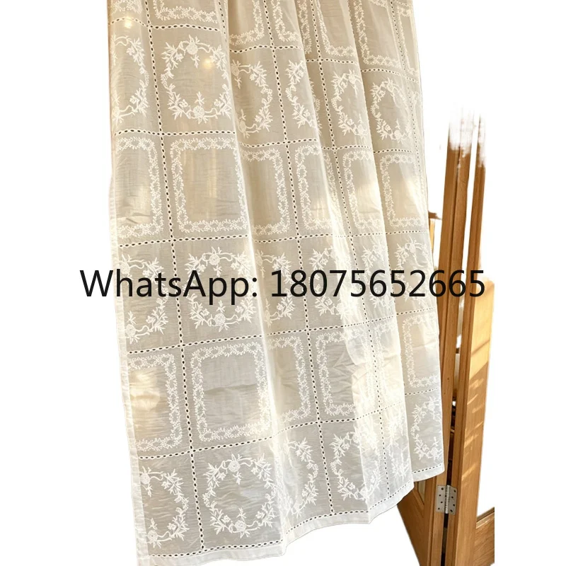 Romantic cream lace embroidered sheer curtains - vintage room divider