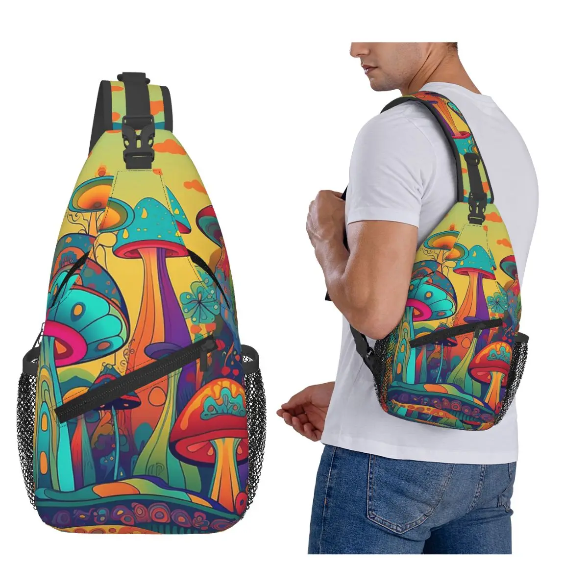 

Other Trippy Mushroom Chest Bag Men Sling Crossbody Backpack Chest Bag Traveling Hiking Daypack Shoulder Bag