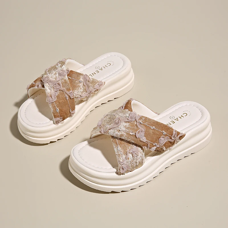 

Summer Women's 5.5cm Platform Slippers Non-Slip Rubber Sole Comfortable Casual Soft Sandals Arch Support Outdoor Footwear