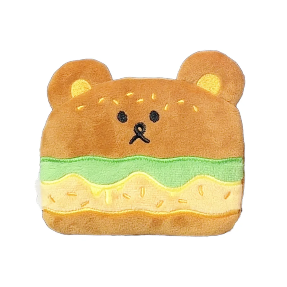 Cute hamburger Little Bear Plush Neck Hanging Wallet Cute and Funny Cartoon CCD Earphone Storage Bag Gift
