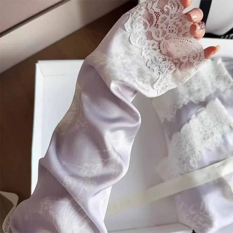 High Quality Women's Pajamas Ice Silk New Pijama Mujer Set Long Sleeve Pants Spring Autumn Fashion lace stitching sleepwear