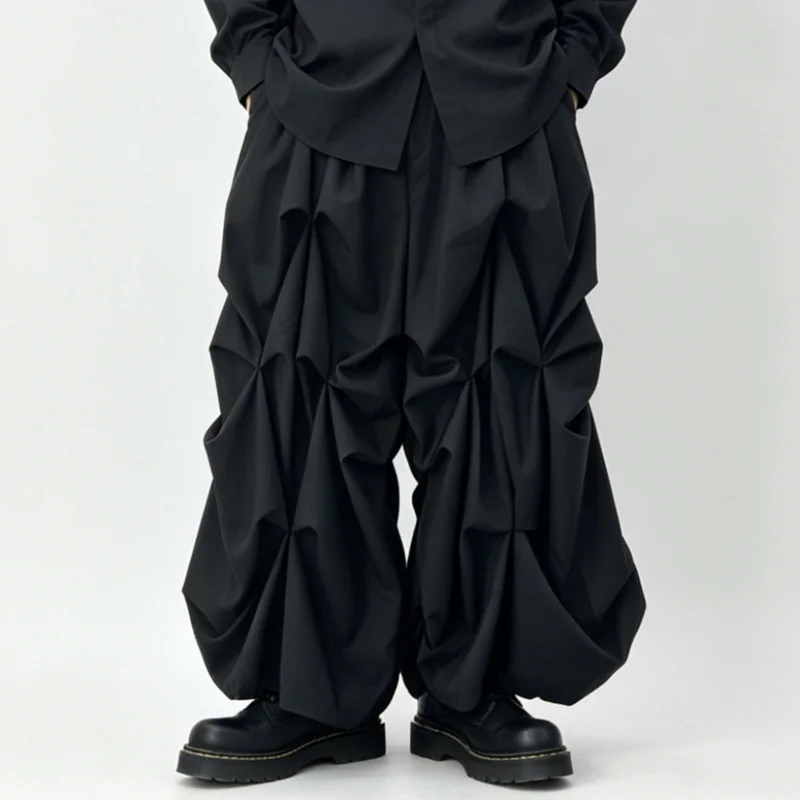 Men'S Casual Pants, Japanese Dark Style, Men'S Wide-Leg Skirt-Pants, Loose High-Waisted Cropped Pants, Trendy B72