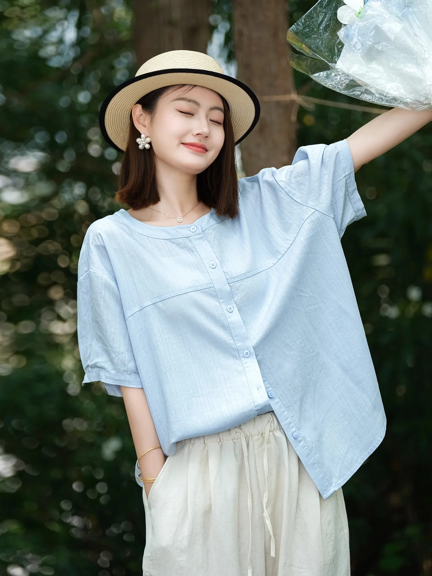 

Женская премиум-футболка из мягкого волокна с рюшами, круглым вырезом, свободного кроя, с коротким рукавом