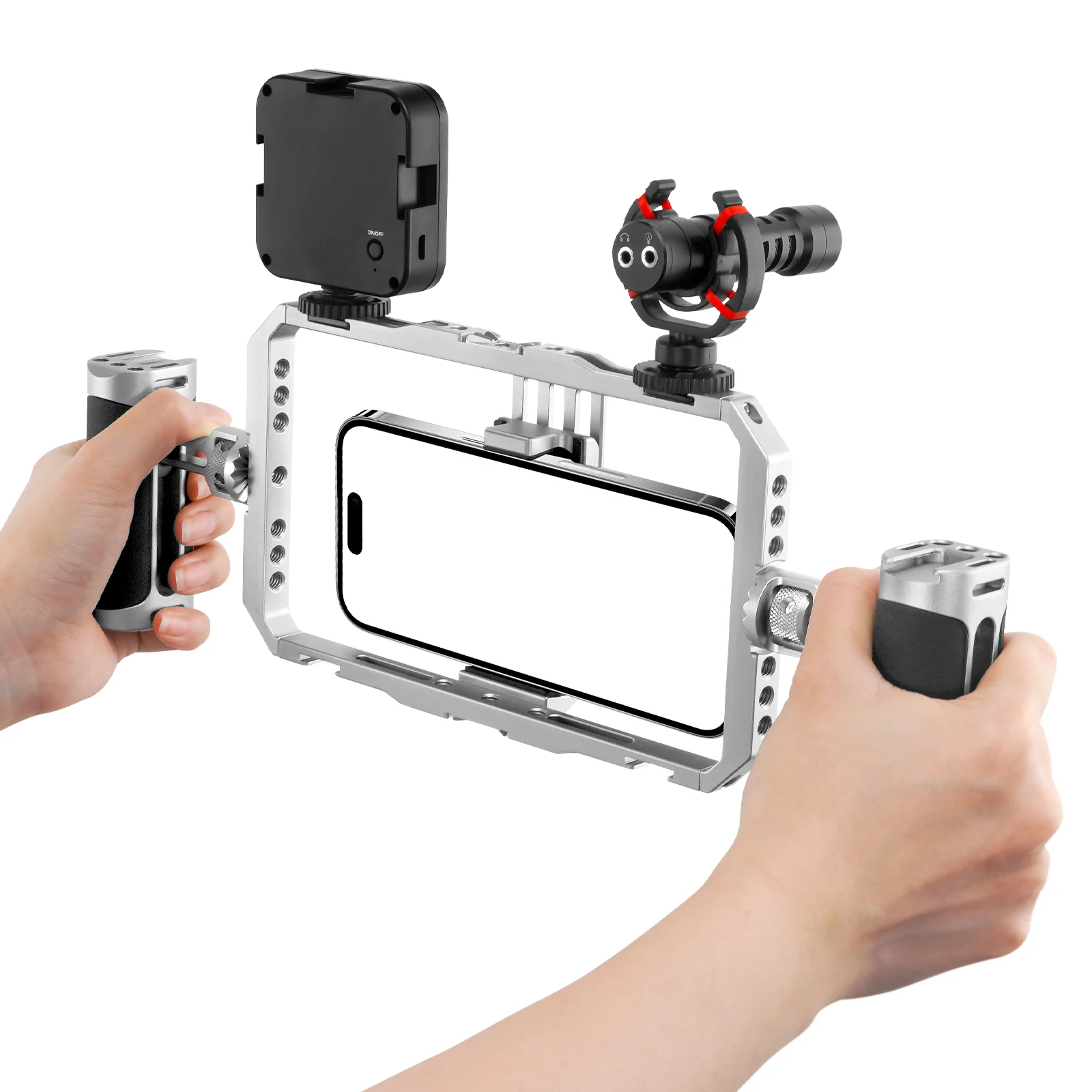 

Универсальная клетка для телефона, комплект видеоустановки для смартфона с ручками, портативный стабилизатор чехла для телефона для видеоблогов и видеодомофона