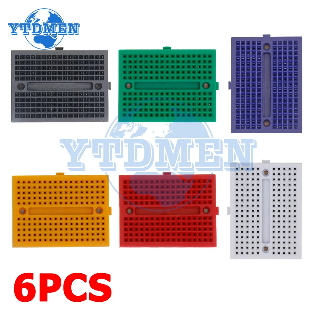 6PCS Mini Breadboard 170 Tie Points Solderless SYB-170 Prototype PCB Bread Board 6Colors for Arduino