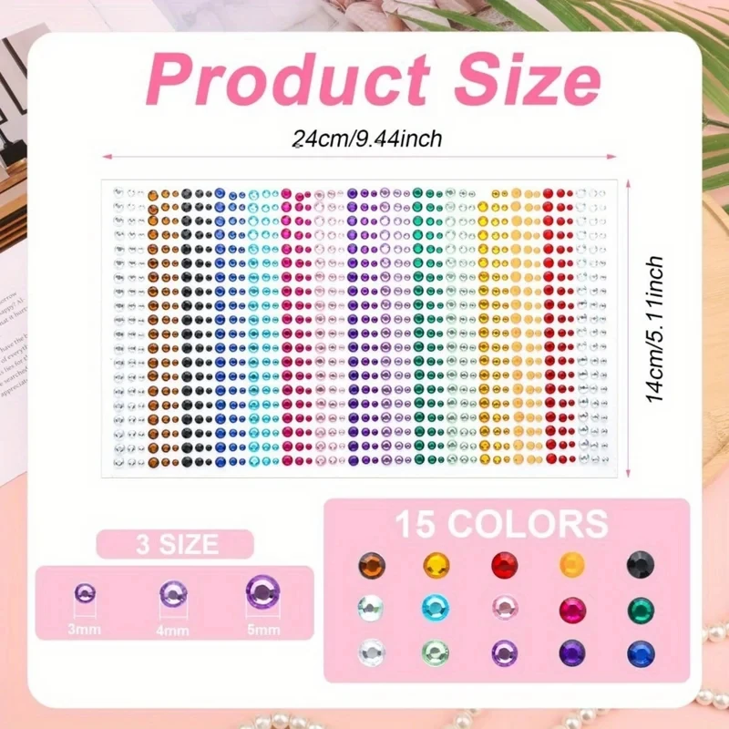 900pcs of Self-Adhesive Rhinestone Stickers Suitable for Face Hair Crafts Apparel And Footwear, Available in Multi-Color Options