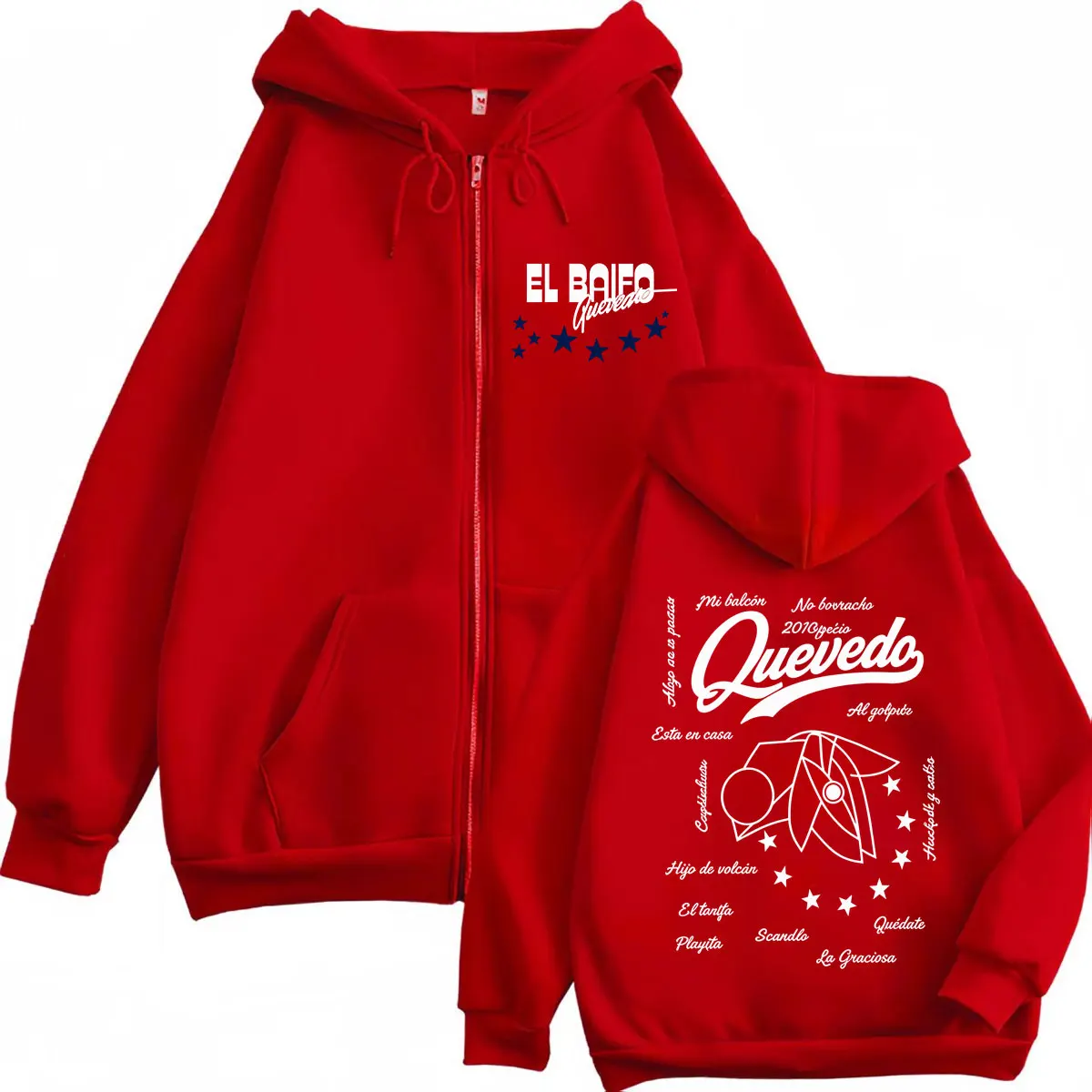 QUEVEDO EL BAIFO Album 2026 Tour Graphics Zipper Hoodie Herren Damen Mode Sweatshirts Lässige, lockere, übergroße Jacke mit Reißverschluss – Detail 4
