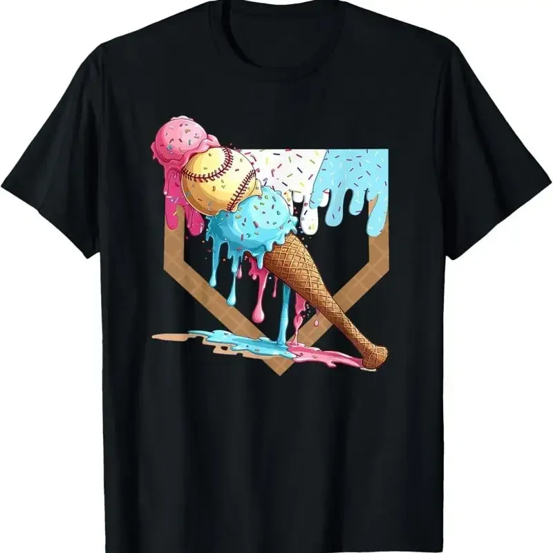 Baseball Ice Cream Dripping Baseball Home Plate Drip T-Shirt