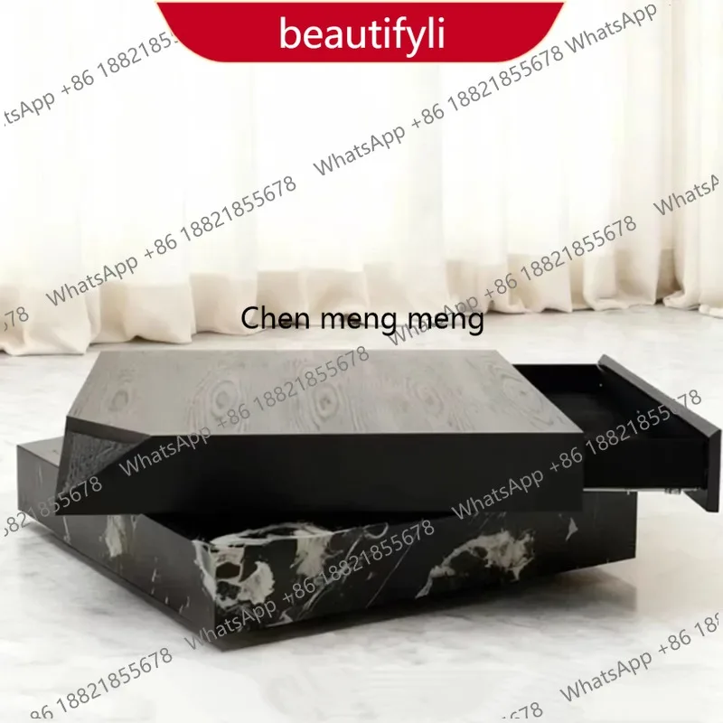 01A Italian Minimalist Coffee Table Mechanism Storage Drawers Aesthetic Coffee Table Wood Modern Mesa Auxiliar Postmodern Furnit