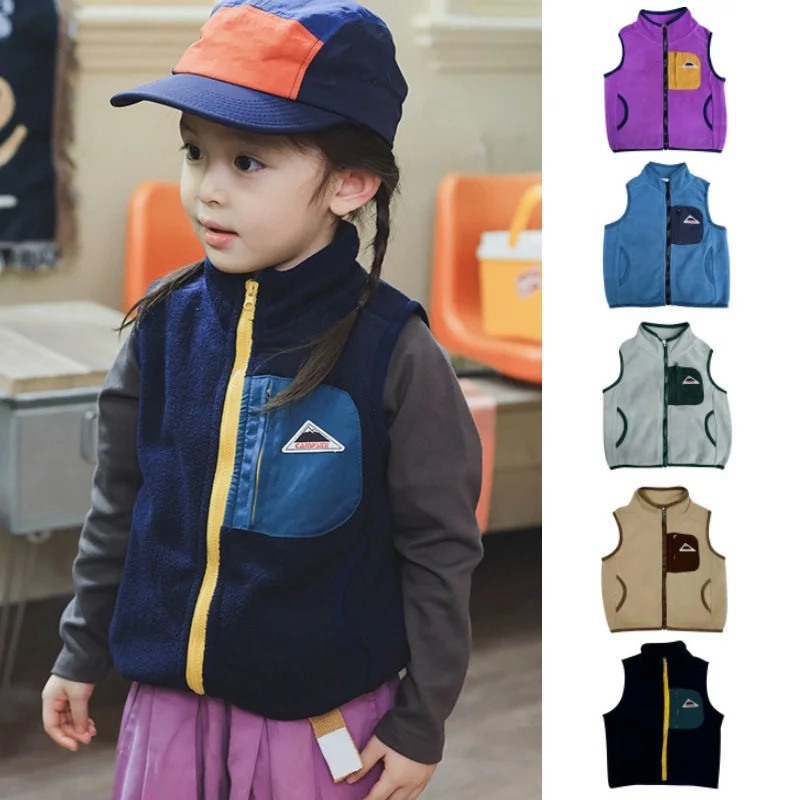 

Детский жилет, осень/зима 2022, Новое поступление, модная теплая верхняя одежда на флисовой подкладке для девочек, жилет из чистого хлопка, повседневная куртка с высоким воротом