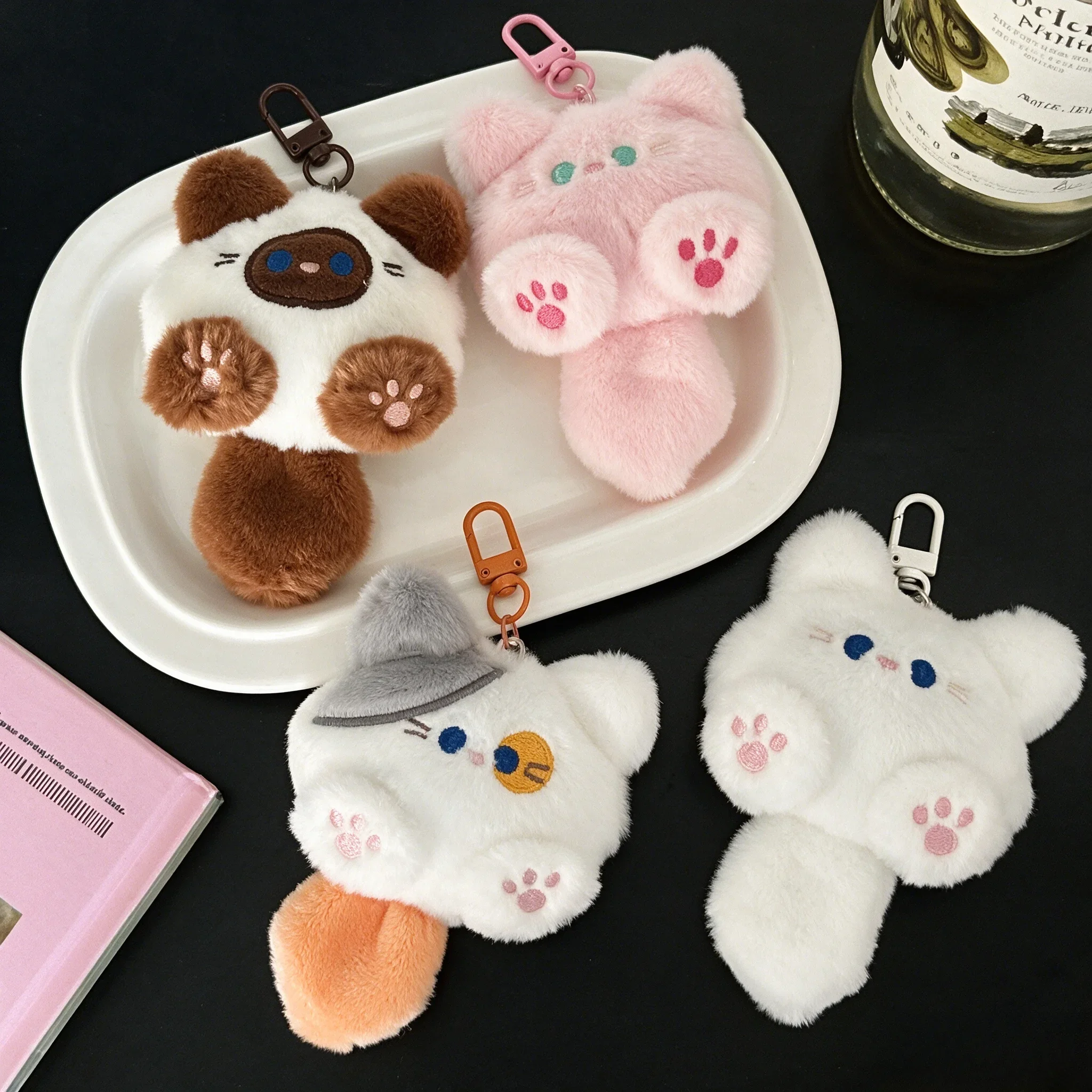 Cute Plush Cat Keychain Soft Fluffy Kitten Pendant Backpack Handbag Charm Ornament Key Ring Gift for Girls